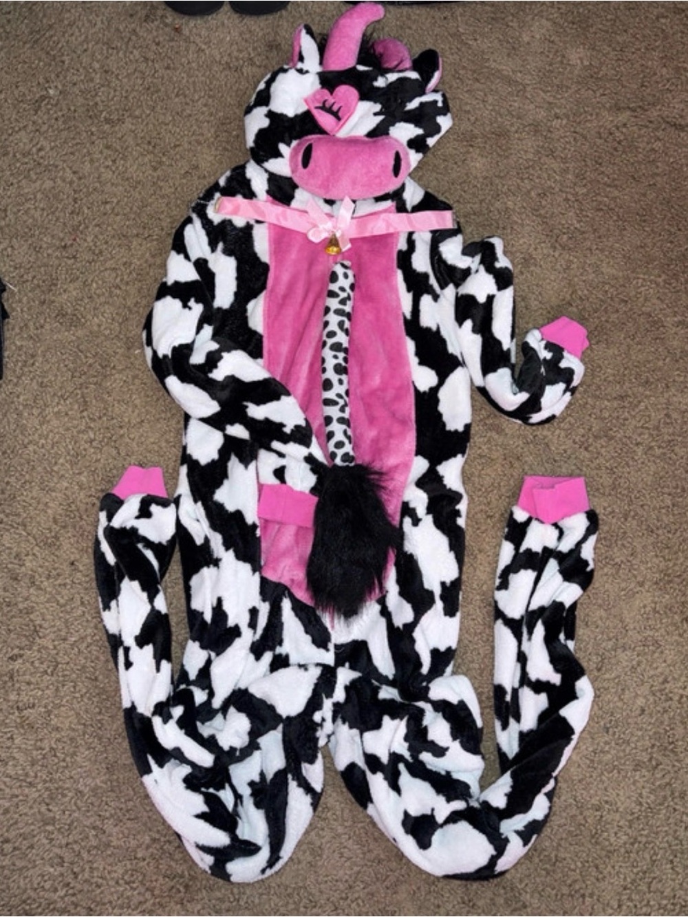 Pink & Black Cow Print Fleece Onesie Hoodie